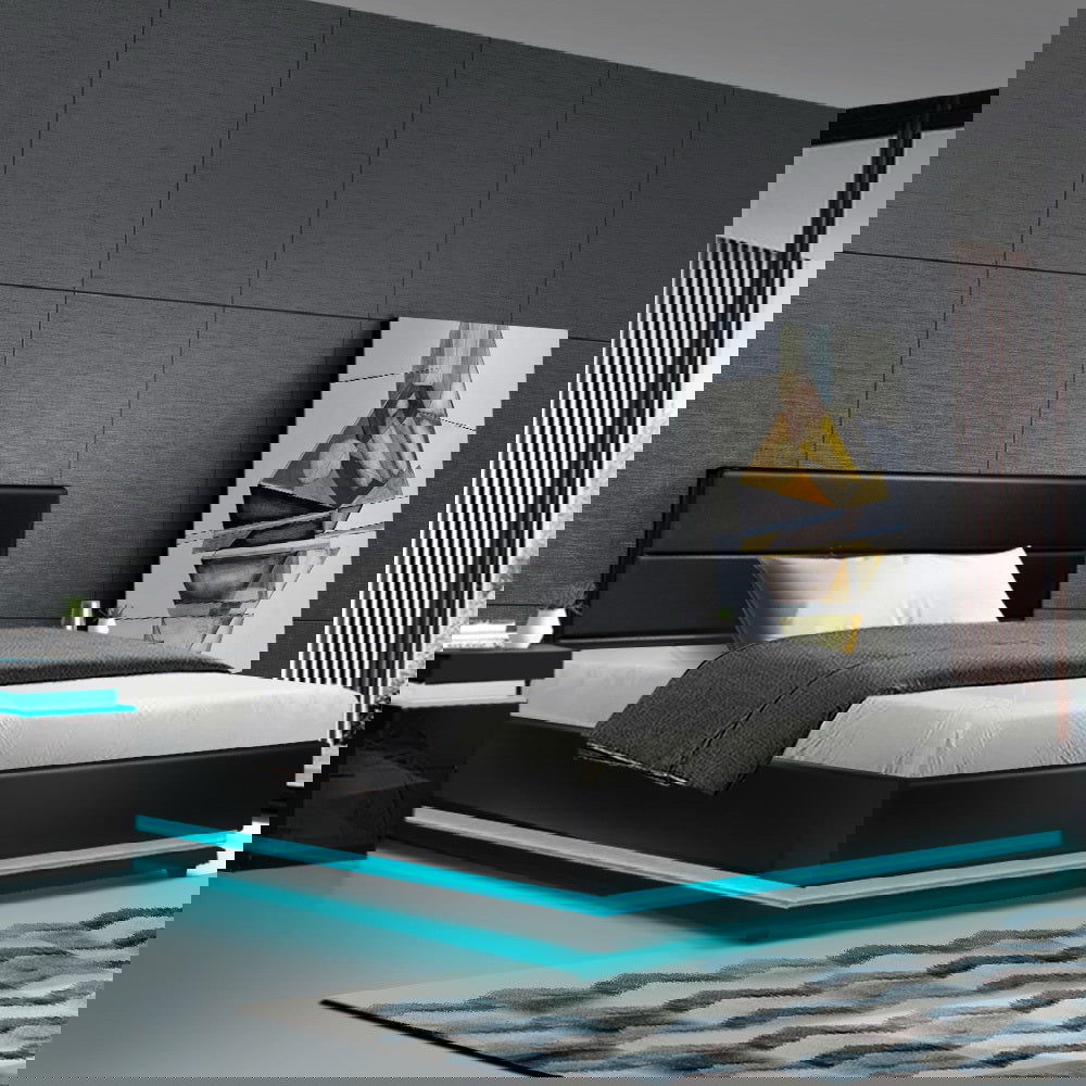 Artiss Bed Frame King Single Size LED Gas Lift Black LUMI - Cosy Abode