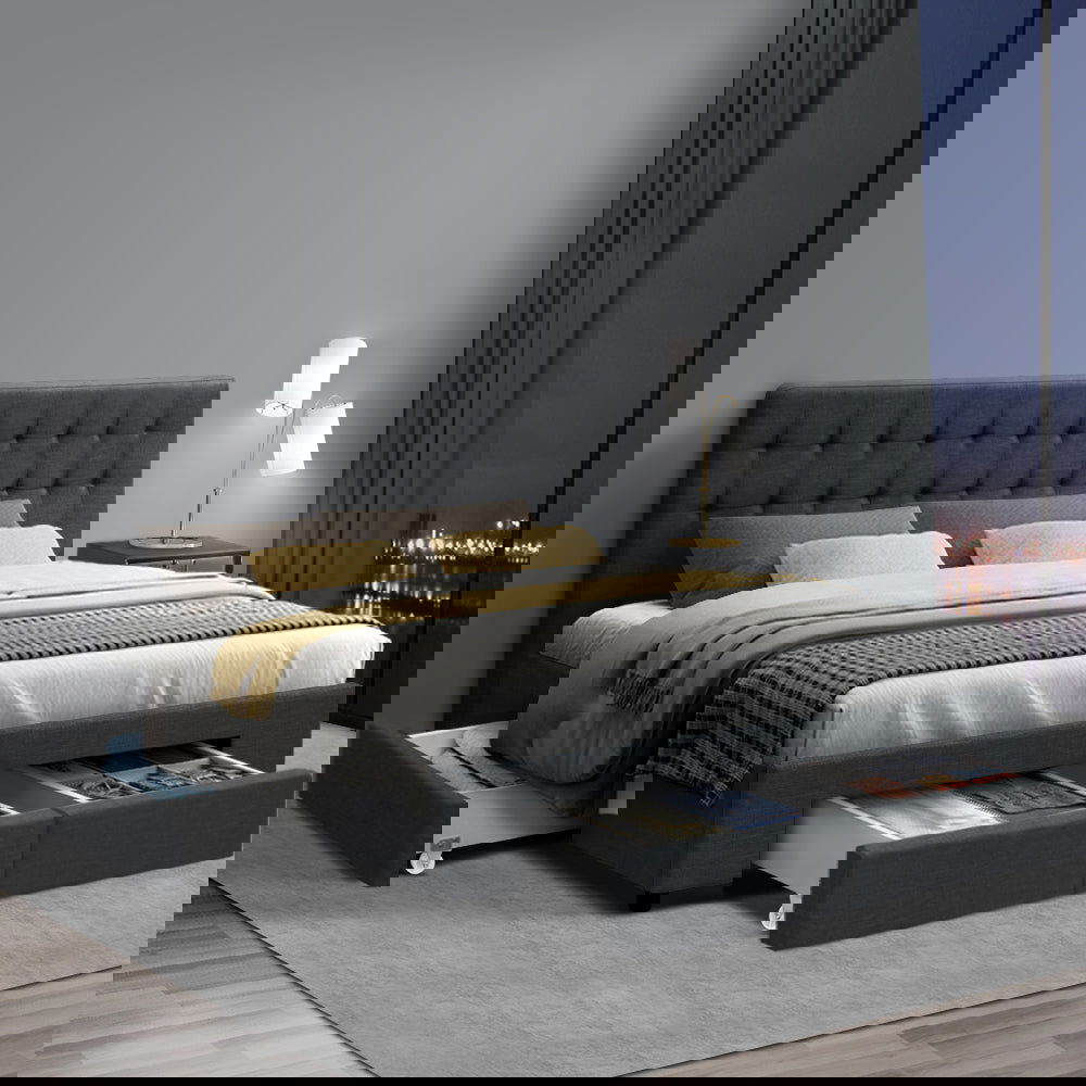 Artiss Bed Frame King Size with 4 Drawers Charcoal AVIO - Cosy Abode