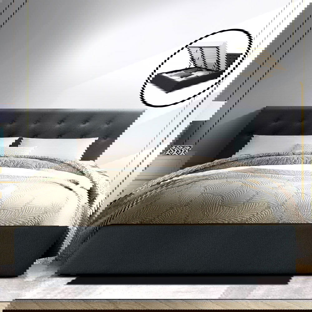 Artiss Bed Frame Queen Size Gas Lift Charcoal VILA - Cosy Abode