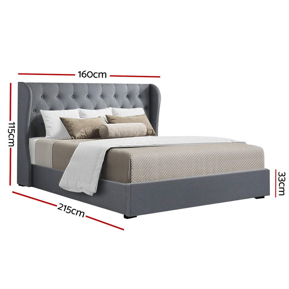 Artiss Bed Frame Queen Size Gas Lift Grey ISSA - Cosy Abode