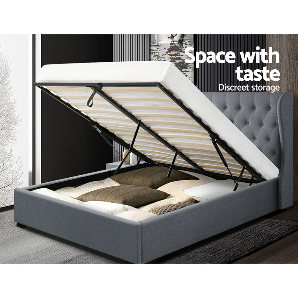 Artiss Bed Frame Queen Size Gas Lift Grey ISSA - Cosy Abode