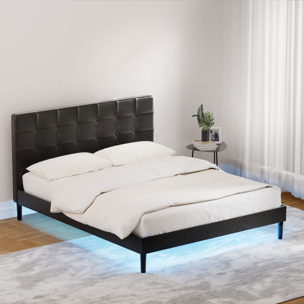 Artiss Bed Frame Queen Size LED Black RAVI - Cosy Abode