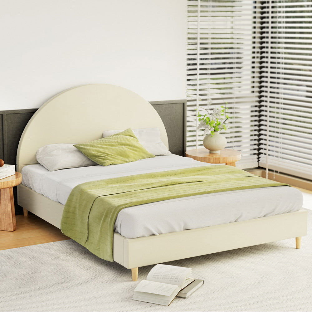 Artiss Bed Frame Queen Size Velvet Cream ELLA - Cosy Abode