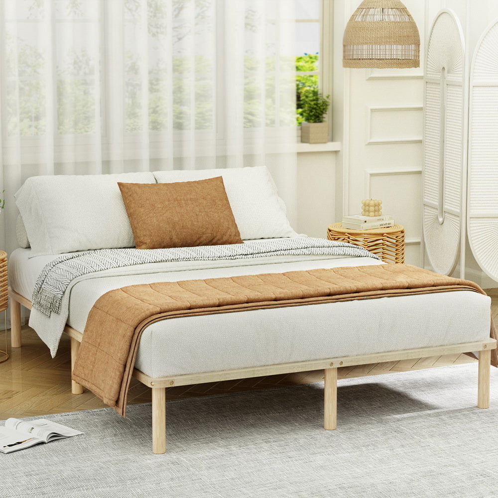 Artiss Bed Frame Queen Size Wooden Base Mattress Platform Timber Pine AMBA - Cosy Abode
