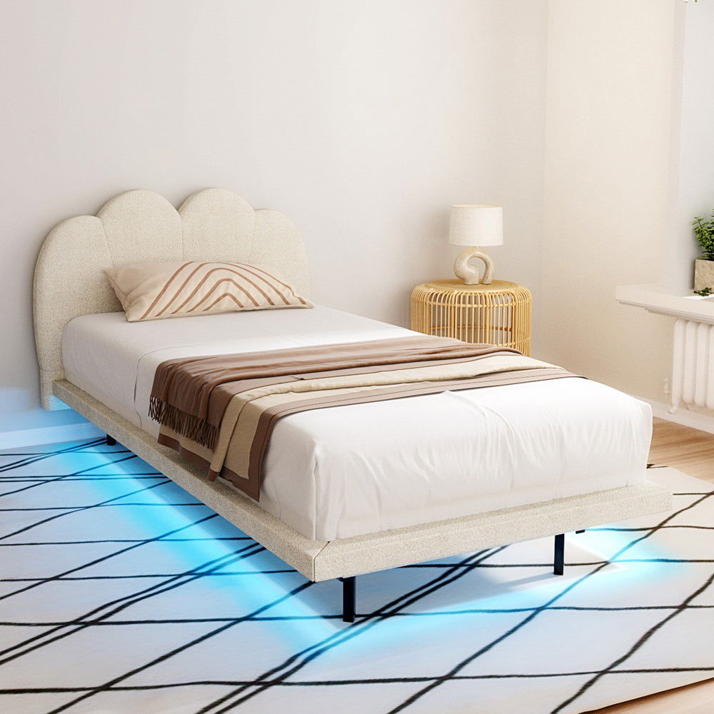 Artiss Bed Frame Single Size Boucle Beige SASA - Cosy Abode