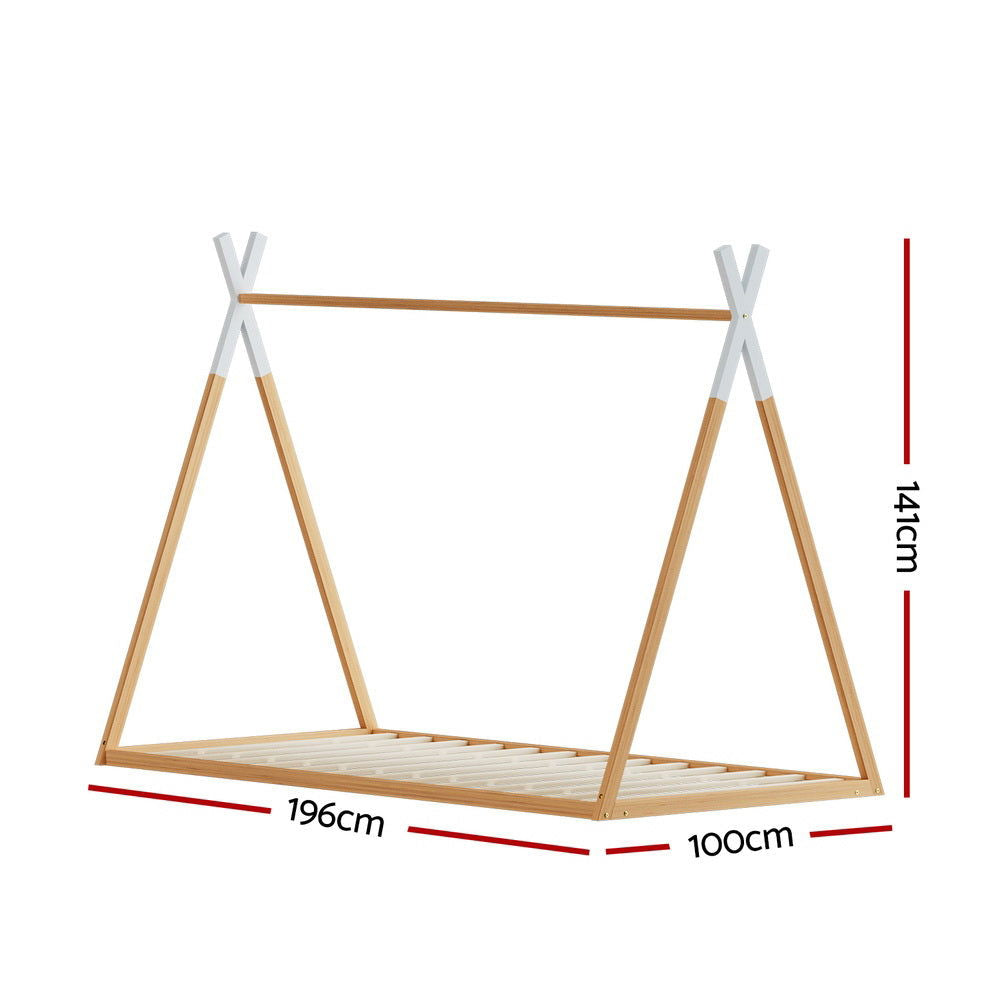 Artiss Bed Frame Wooden Kids House Single Frame Oak ENID - Cosy Abode