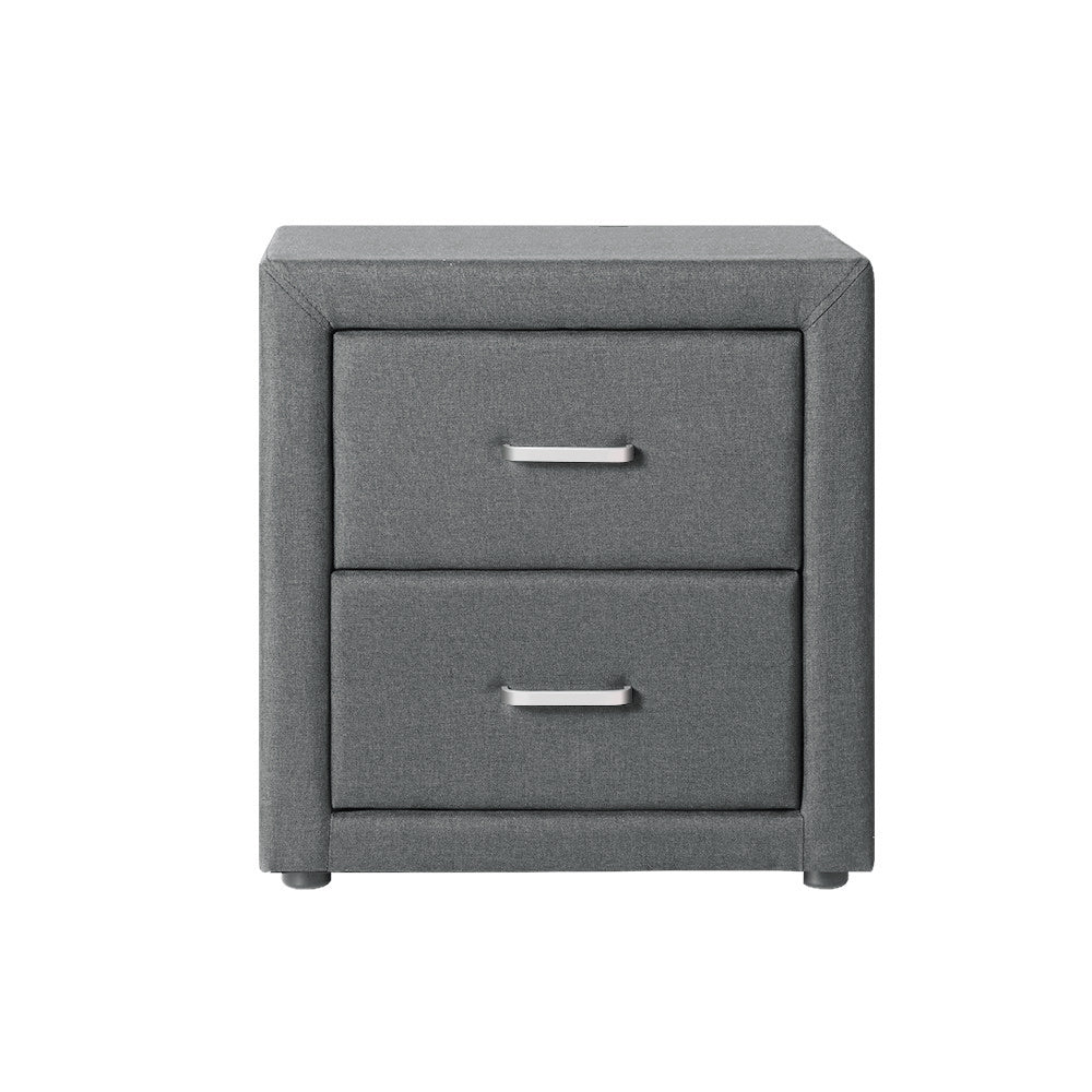 Artiss Bedside Table 2 Drawers Fabric - CADEN Grey - Cosy Abode
