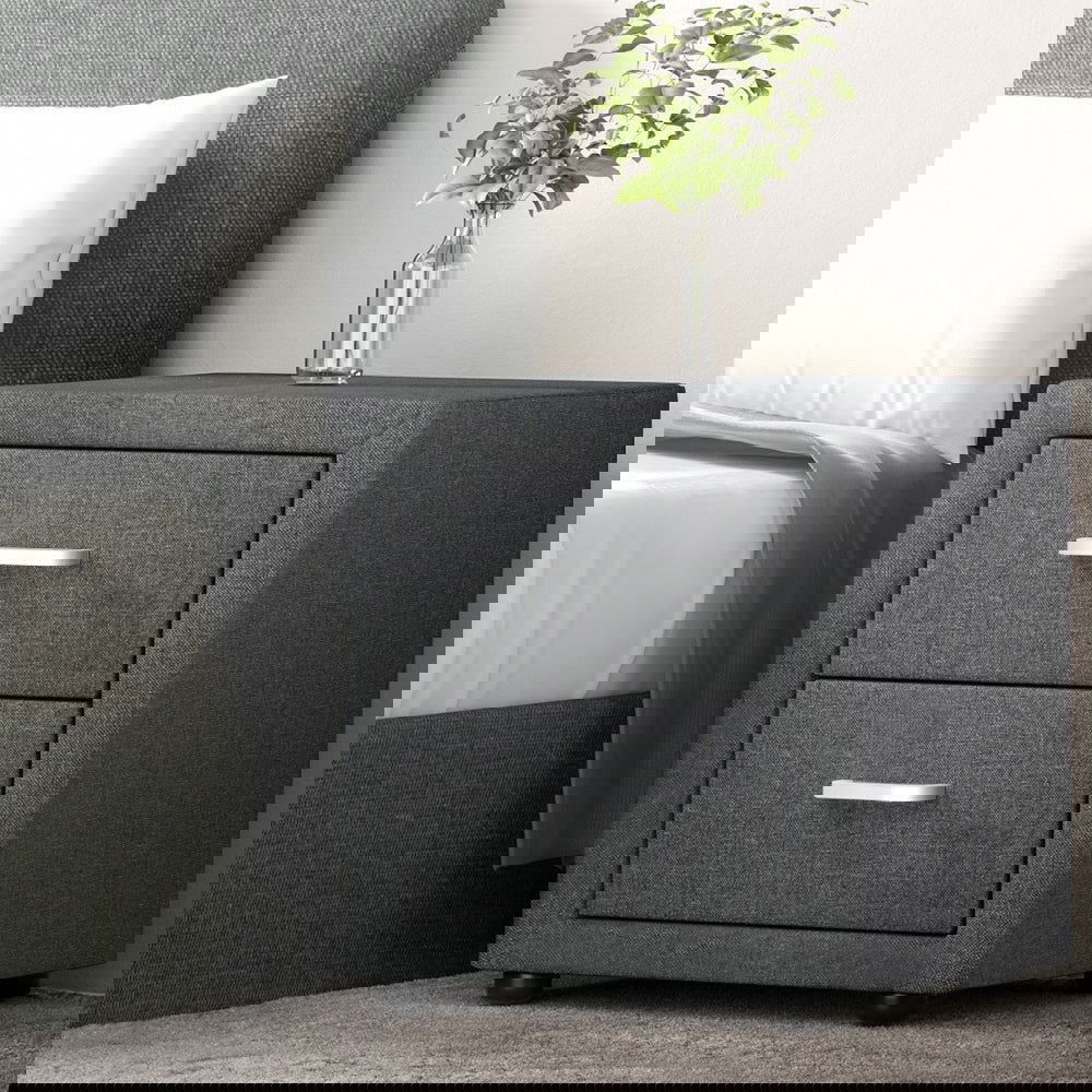 Artiss Bedside Table 2 Drawers Fabric - CADEN Grey - Cosy Abode
