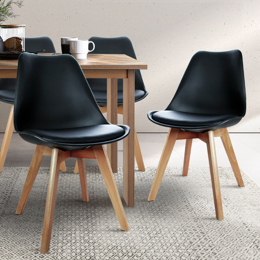 Artiss Dining Chairs Set of 4 Leather Plastic DSW Replica Wooden Black - Cosy Abode