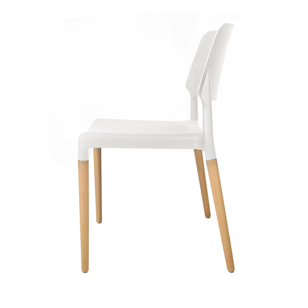 Artiss Dining Chairs Set of 4 Plastic Wooden Stackable White - Cosy Abode