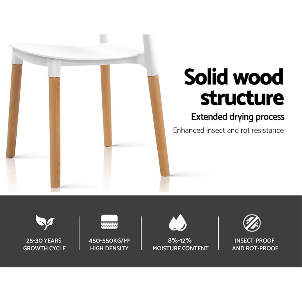 Artiss Dining Chairs Set of 4 Plastic Wooden Stackable White - Cosy Abode