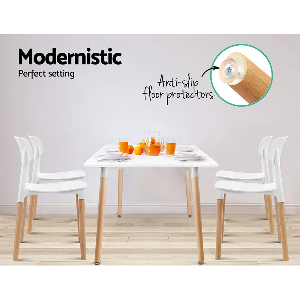 Artiss Dining Chairs Set of 4 Plastic Wooden Stackable White - Cosy Abode