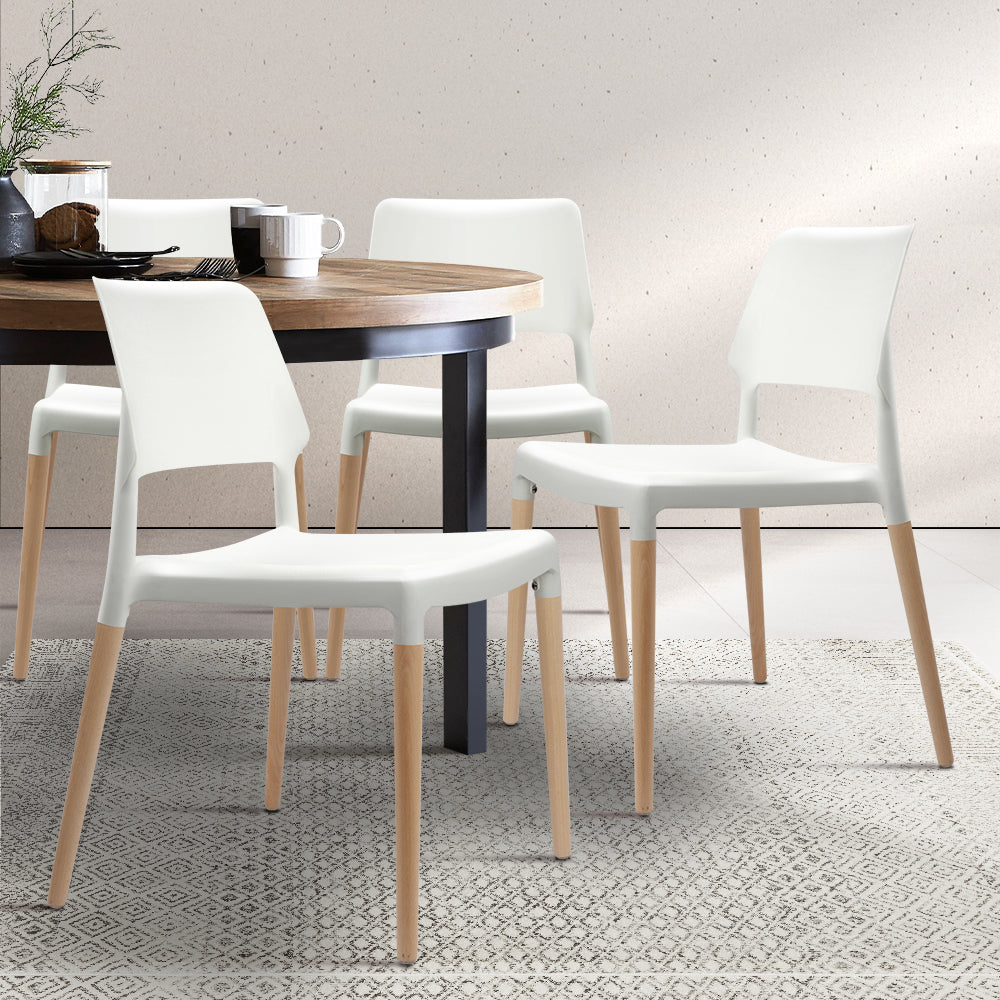 Artiss Dining Chairs Set of 4 Plastic Wooden Stackable White - Cosy Abode