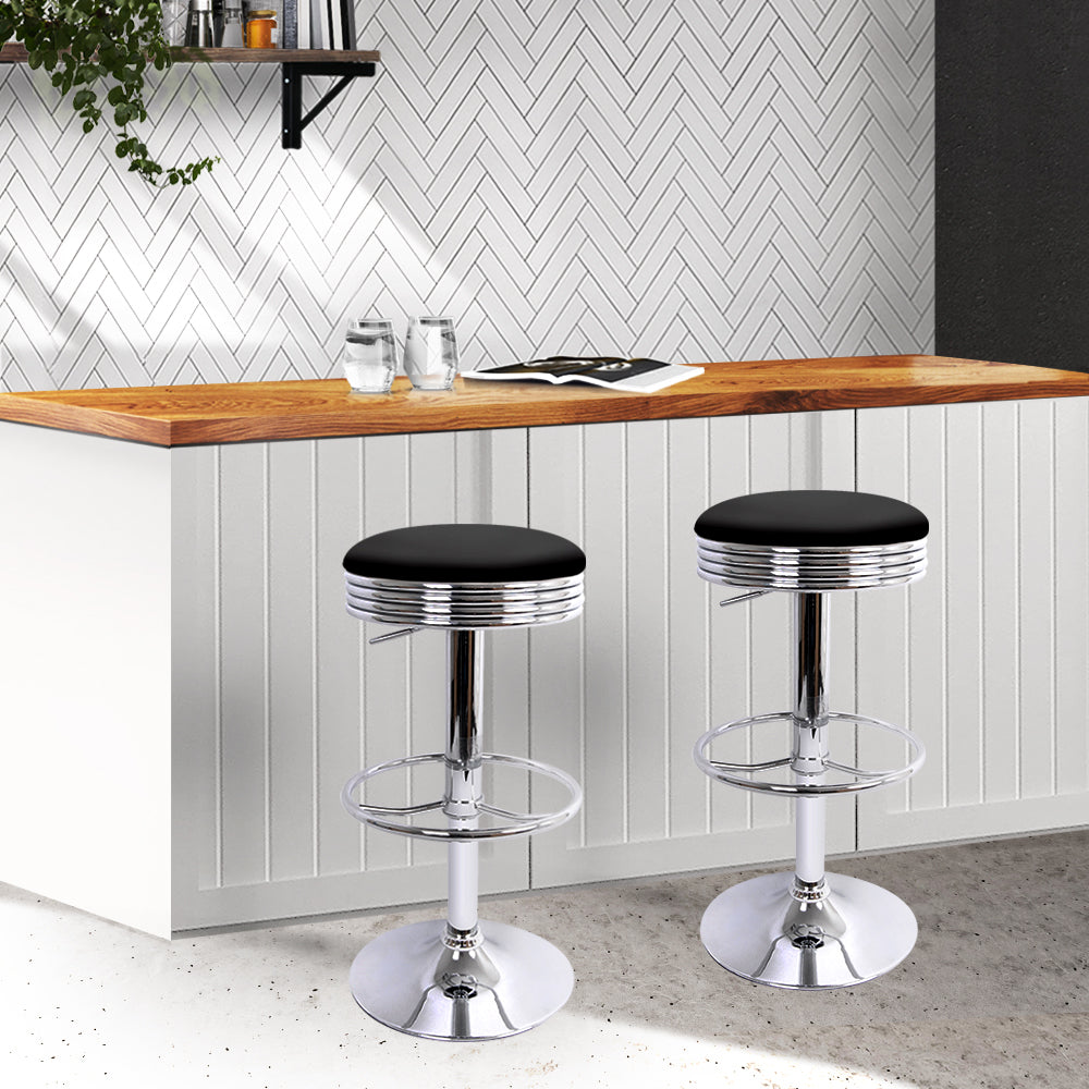 Artiss Set of 2 Backless PU Leather Bar Stools - Black and Chrome - Cosy Abode