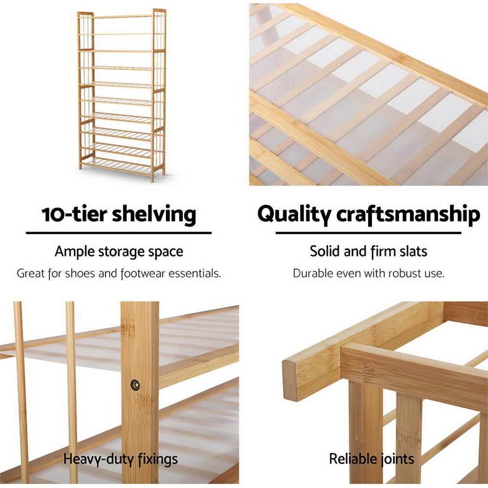 Artiss Shoe Rack Bamboo Shoe Storage 10-tier 50 Pairs - Cosy Abode