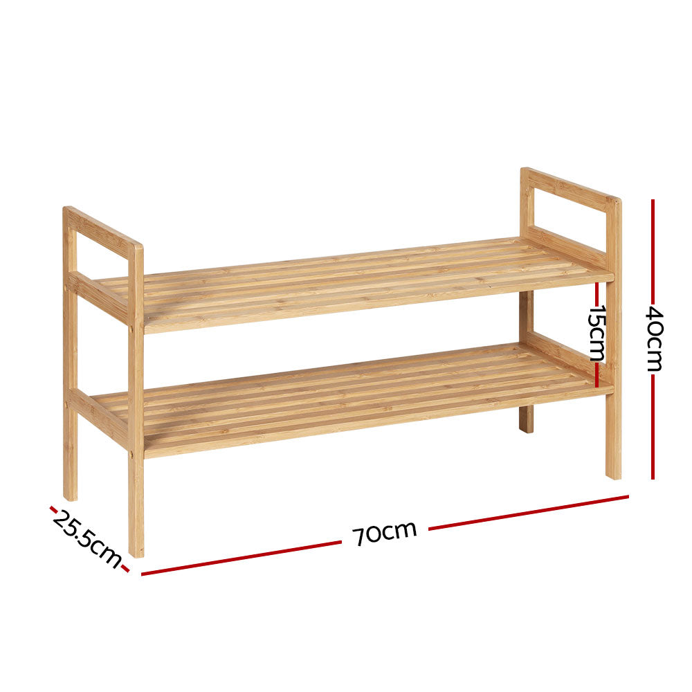 Artiss Shoe Rack Bamboo Storage Cabinet 2 Tiers Portable Organizer Shelf Pine - Cosy Abode