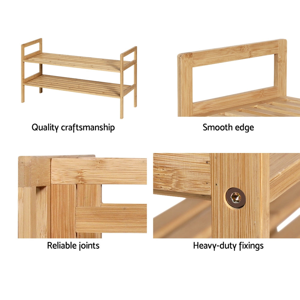 Artiss Shoe Rack Bamboo Storage Cabinet 2 Tiers Portable Organizer Shelf Pine - Cosy Abode