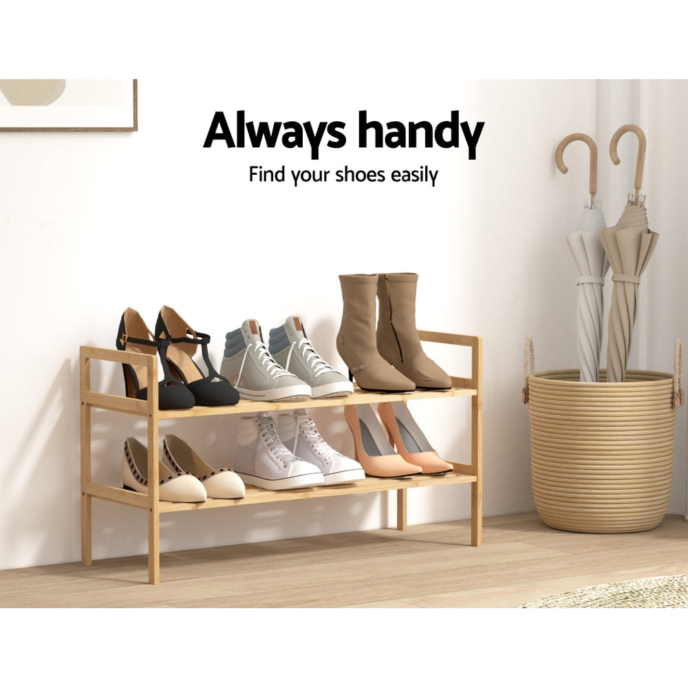 Artiss Shoe Rack Bamboo Storage Cabinet 2 Tiers Portable Organizer Shelf Pine - Cosy Abode