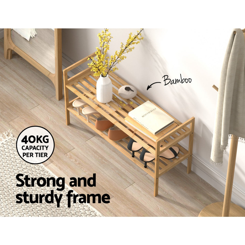 Artiss Shoe Rack Bamboo Storage Cabinet 2 Tiers Portable Organizer Shelf Pine - Cosy Abode