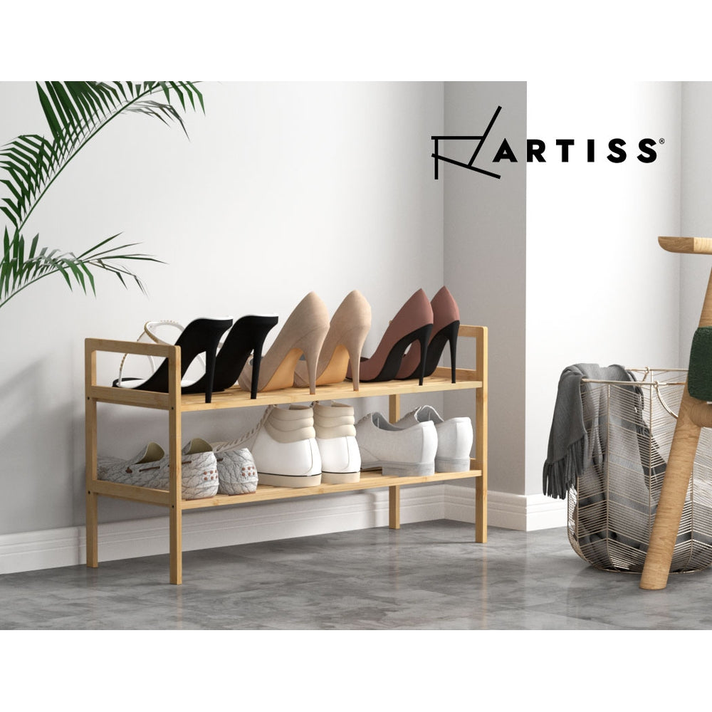 Artiss Shoe Rack Bamboo Storage Cabinet 2 Tiers Portable Organizer Shelf Pine - Cosy Abode