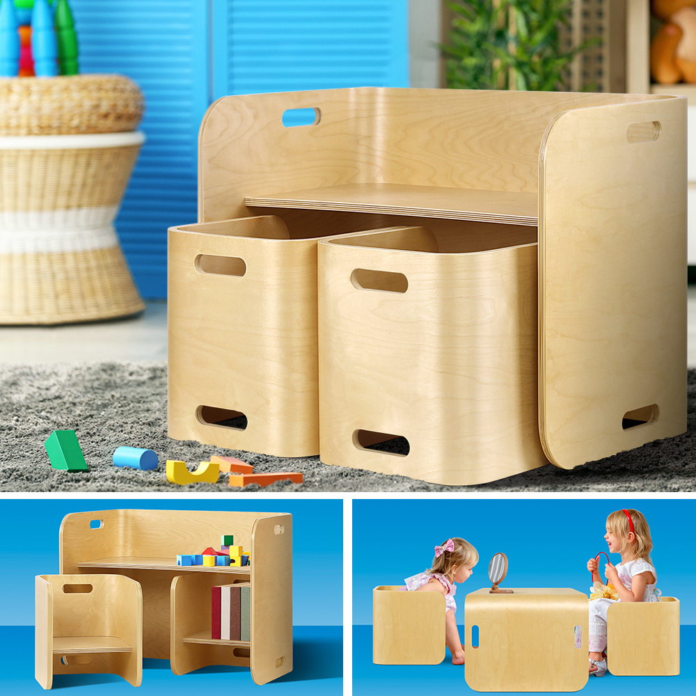 Keezi 3PCS Kids Table and Chairs Set Multifunctional Storage Desk - Cosy Abode