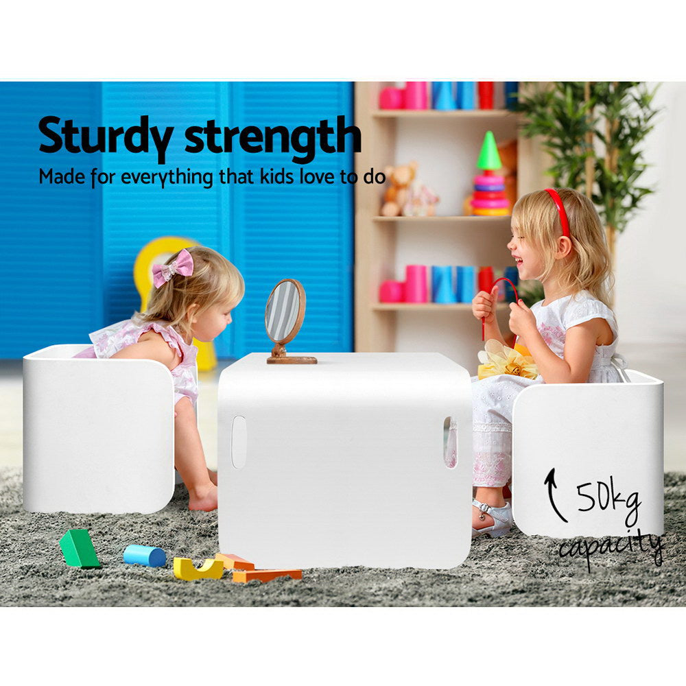 Keezi 3PCS Kids Table and Chairs Set Multifunctional Storage Desk White - Cosy Abode