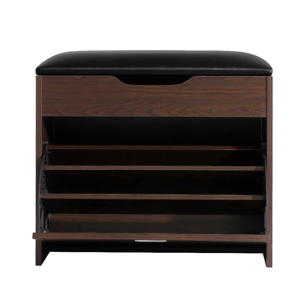 Artiss Shoe Rack Cabinet Bench 3-tier 15 Pairs Walnut - Cosy Abode