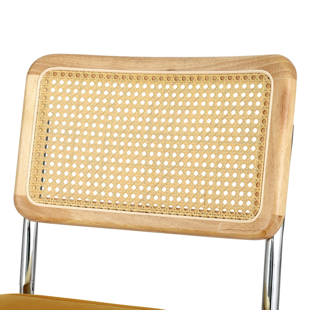 Artiss Dining Chairs Set of 2 Velvet Rattan Cantilever Yellow - Cosy Abode