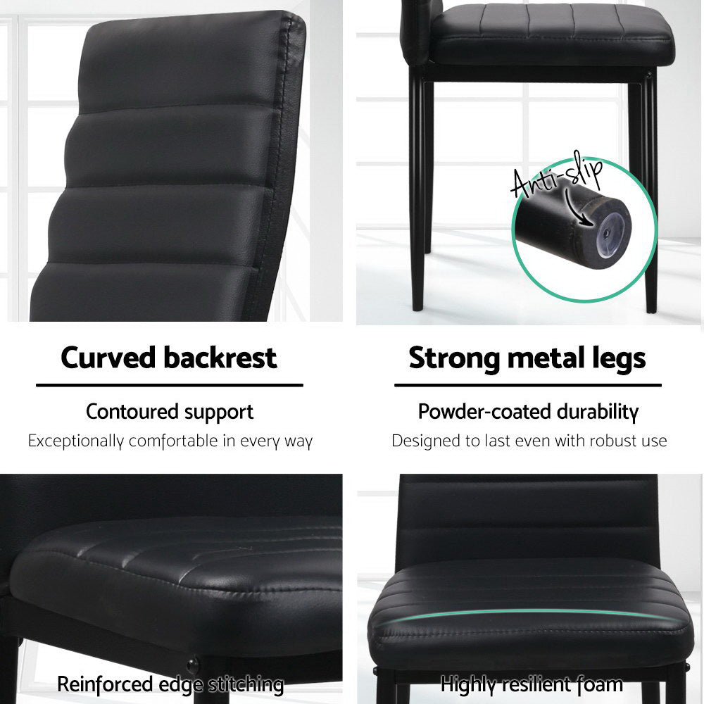 Artiss Dining Chairs Set of 4 Leather Channel Tufted Black - Cosy Abode
