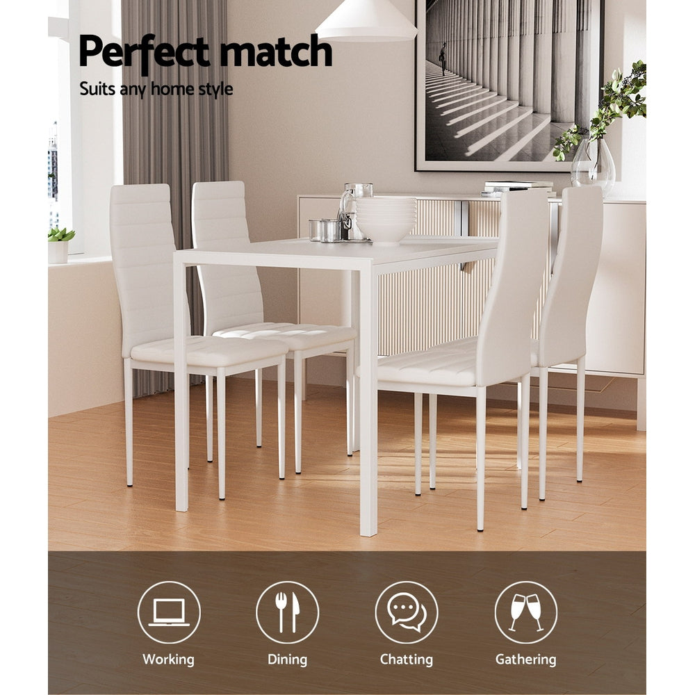 Artiss Dining Chairs and Table Dining Set 4 Chair Set Of 5 White - Cosy Abode