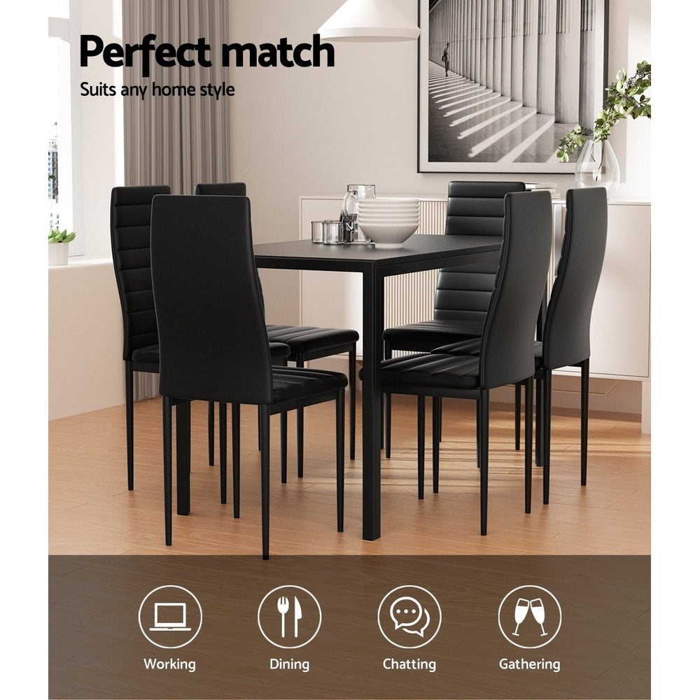 Artiss Dining Chairs and Table Dining Set 6 Chair Set Of 7 Black - Cosy Abode