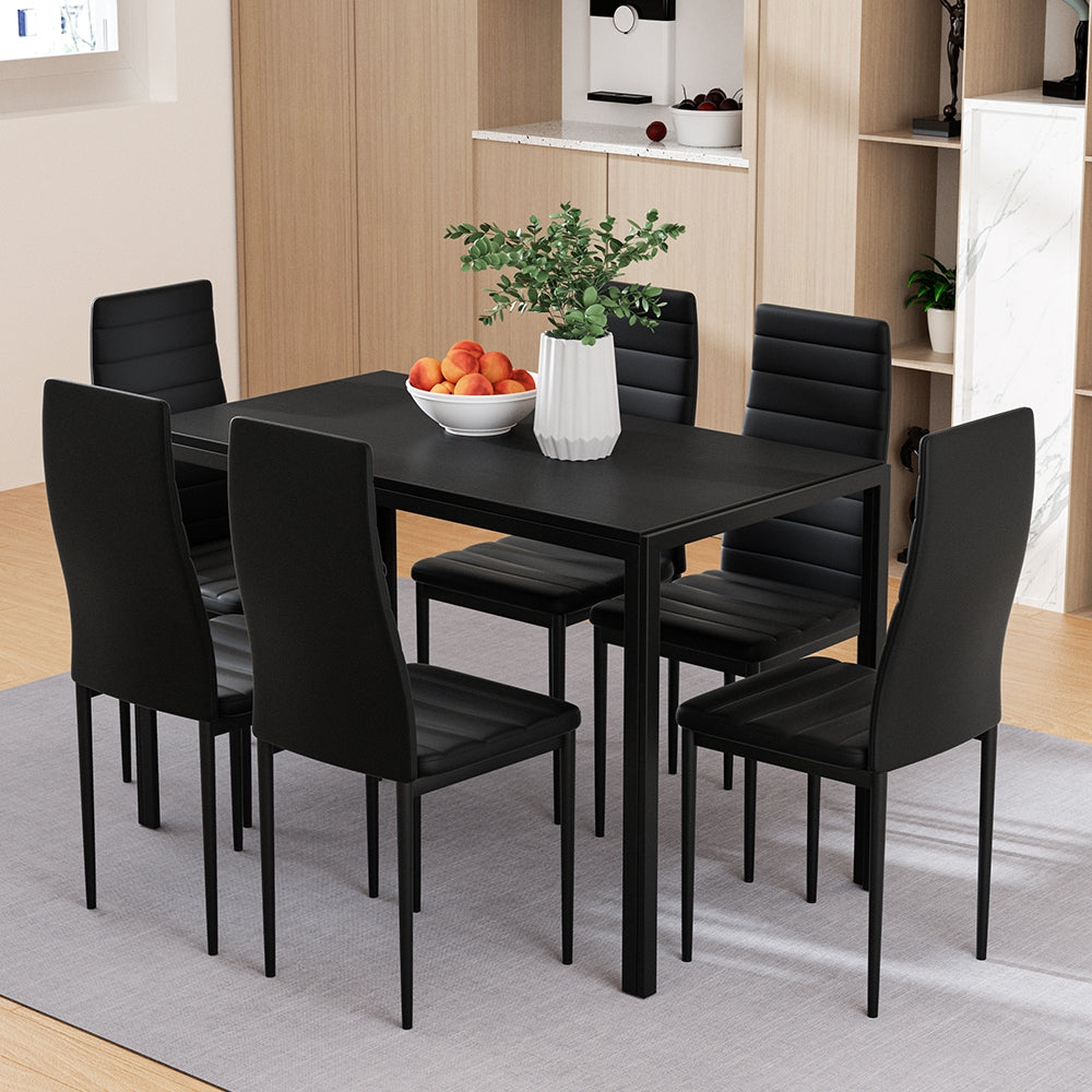 Artiss Dining Chairs and Table Dining Set 6 Chair Set Of 7 Black - Cosy Abode
