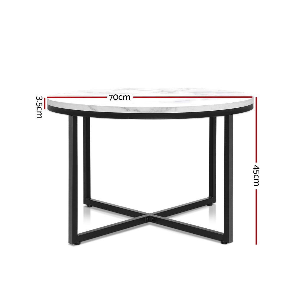 Artiss Coffee Table Round 70CM Marbel Effect - Cosy Abode