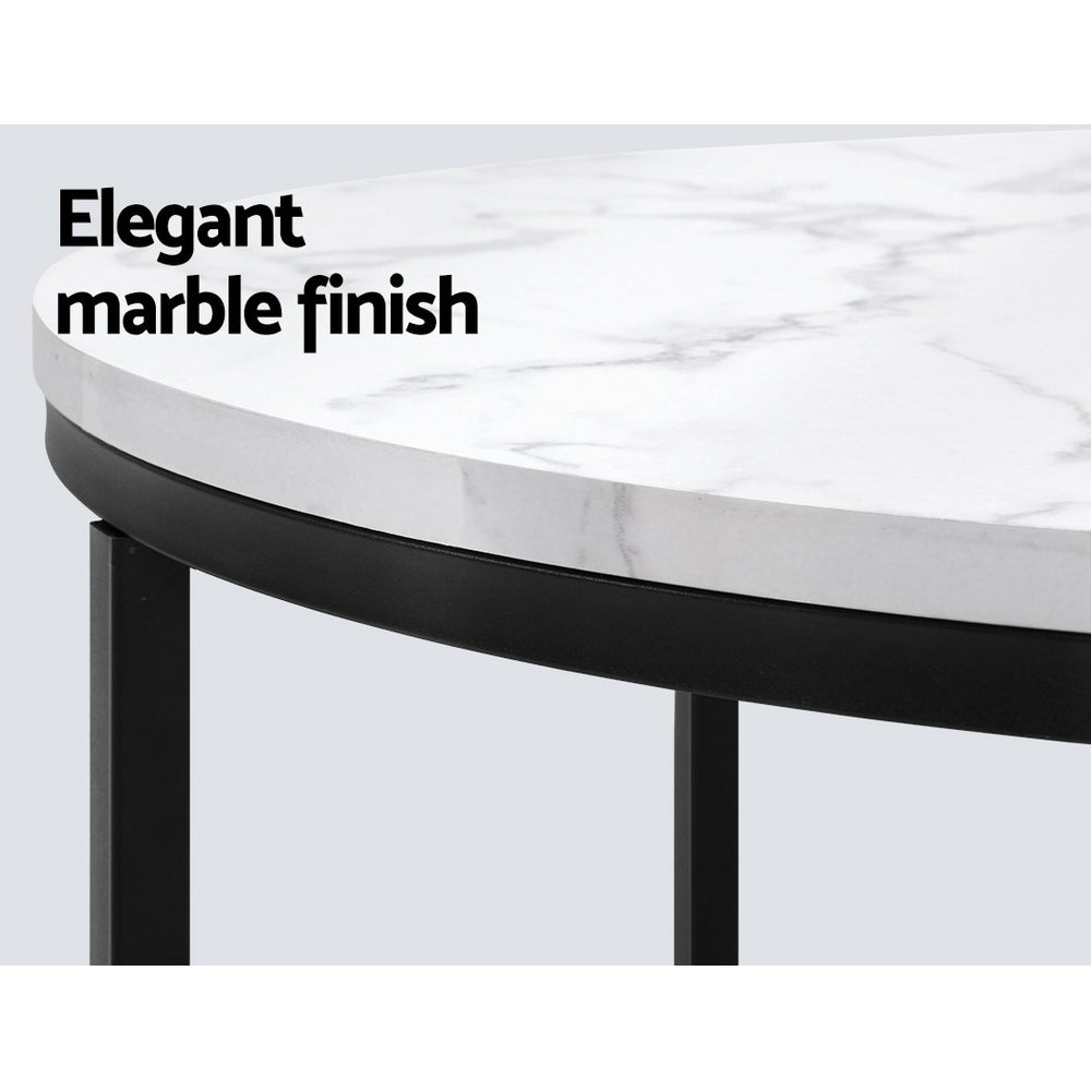 Artiss Coffee Table Round 70CM Marbel Effect - Cosy Abode