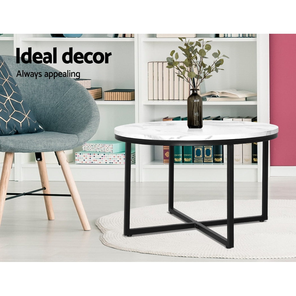 Artiss Coffee Table Round 70CM Marbel Effect - Cosy Abode