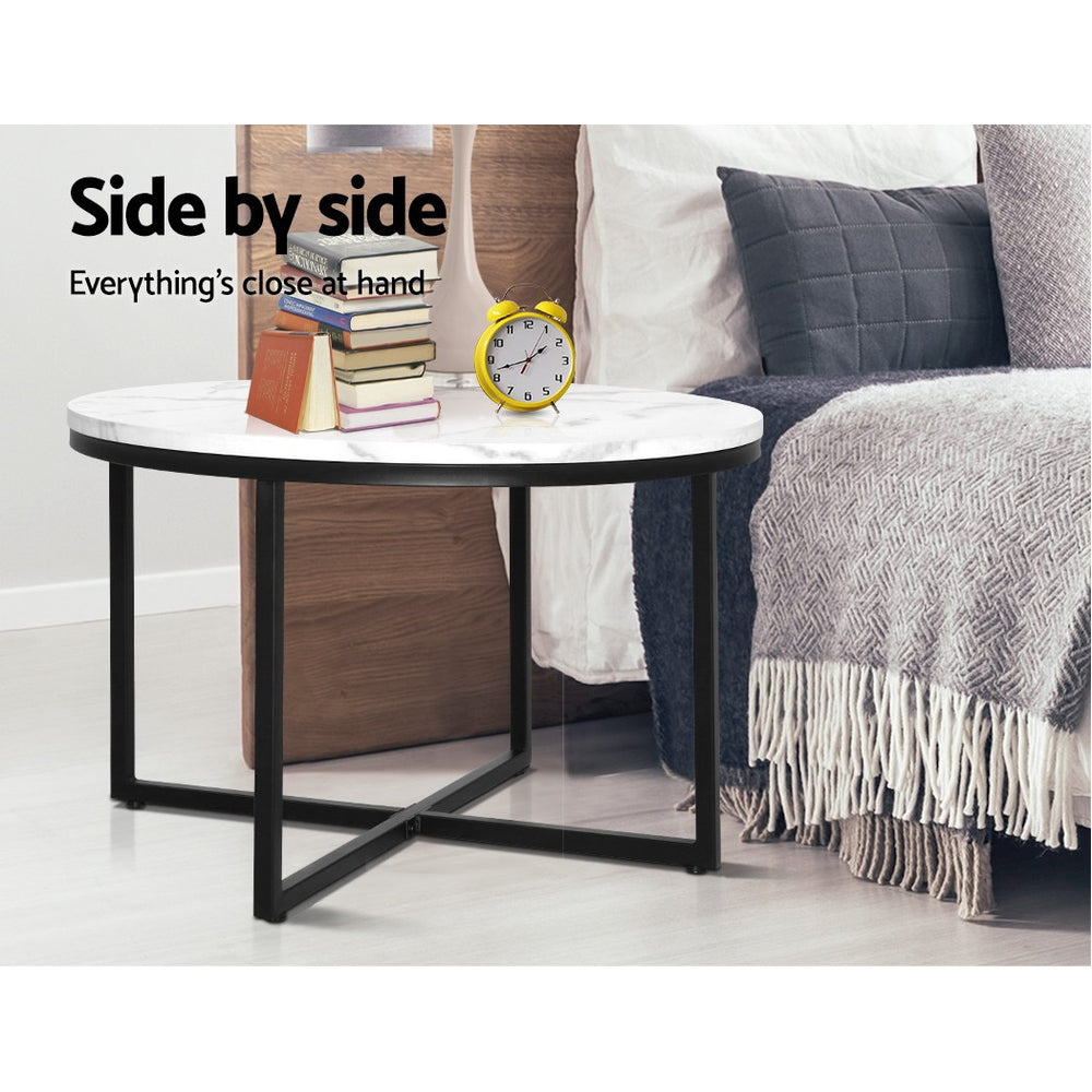 Artiss Coffee Table Round 70CM Marbel Effect - Cosy Abode