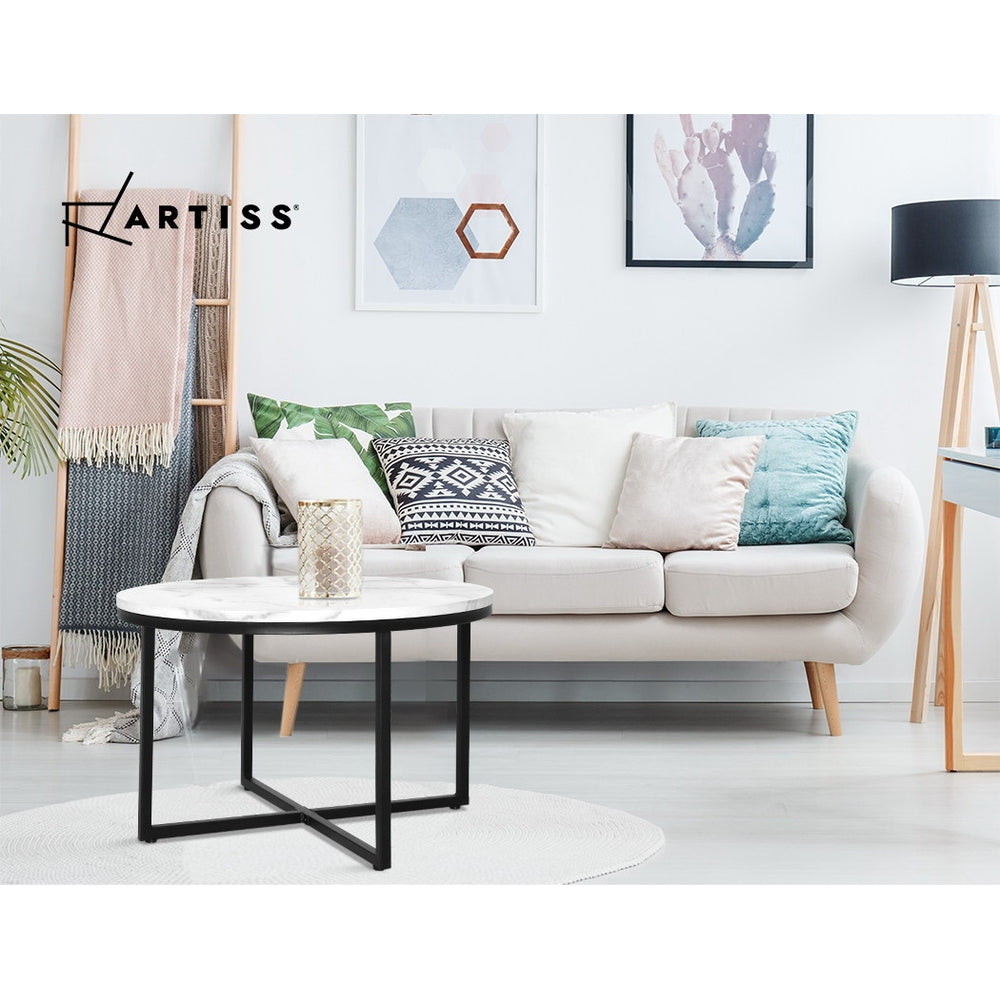 Artiss Coffee Table Round 70CM Marbel Effect - Cosy Abode