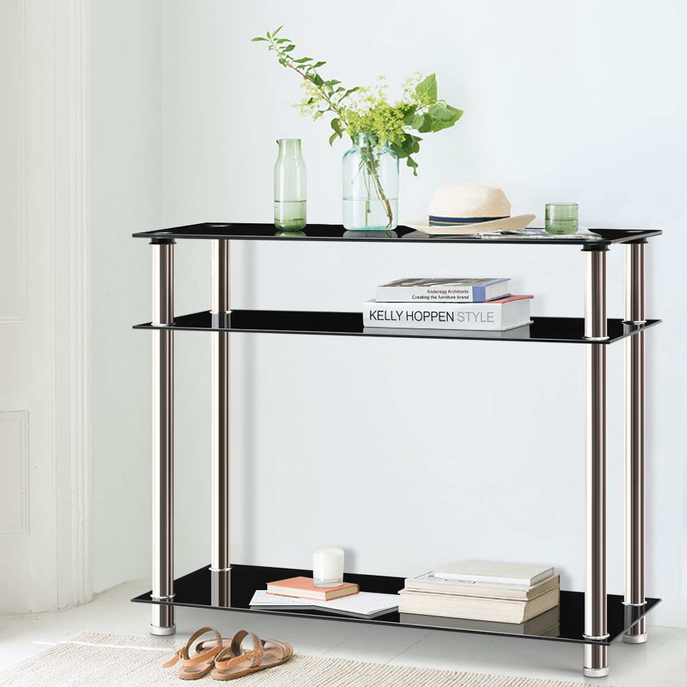 Artiss Console Table Tempered Glass Black - Cosy Abode