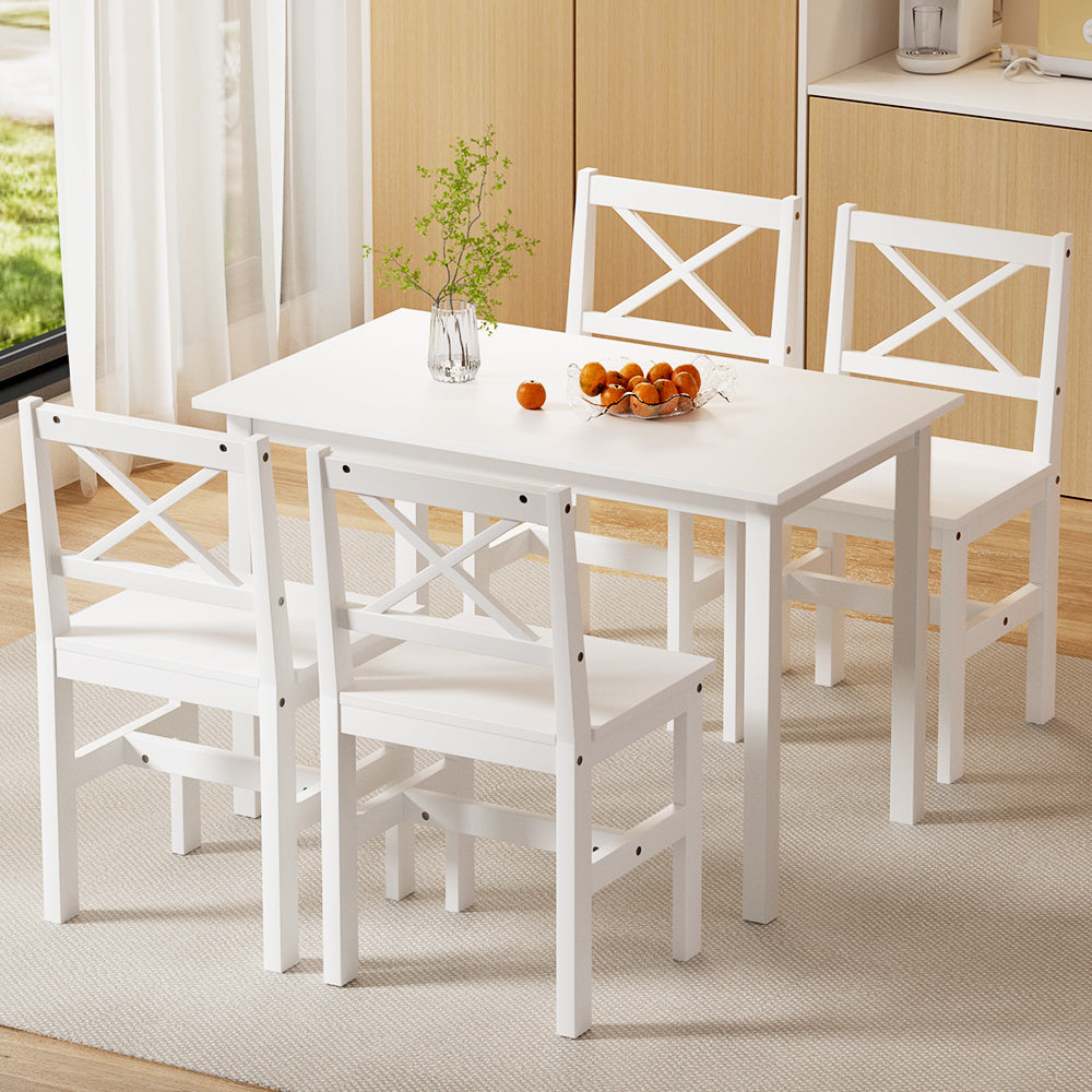 Artiss Dining Chairs and Table Dining Set 4 Cafe Chairs Set Of 5 4 Seater White - Cosy Abode