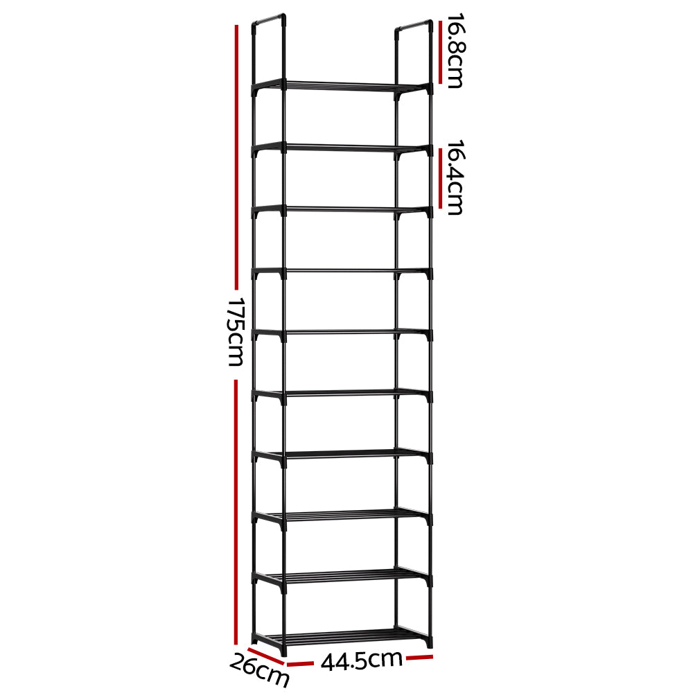 Artiss Shoe Rack Shoe Storage Shelf 10-tier 20 Pairs DIY Stackable Black Metal - Cosy Abode