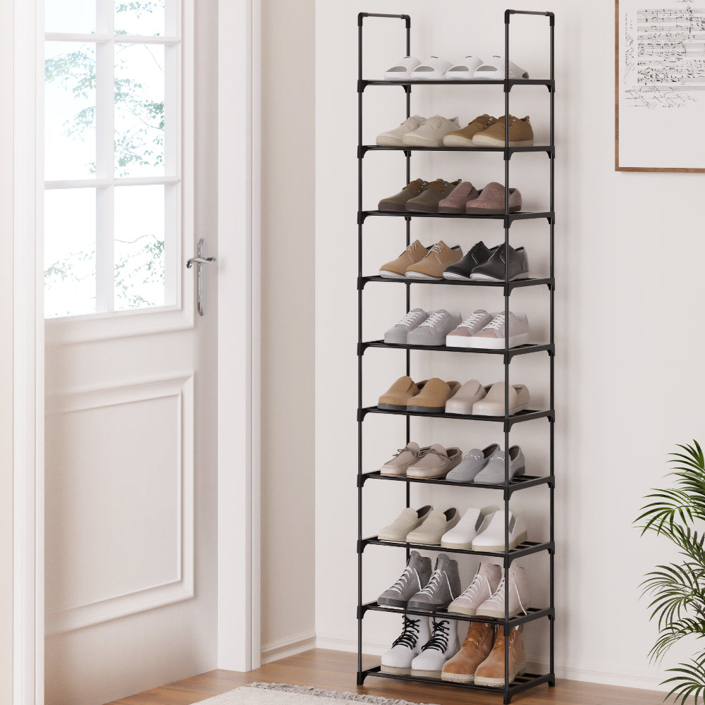 Artiss Shoe Rack Shoe Storage Shelf 10-tier 20 Pairs DIY Stackable Black Metal - Cosy Abode