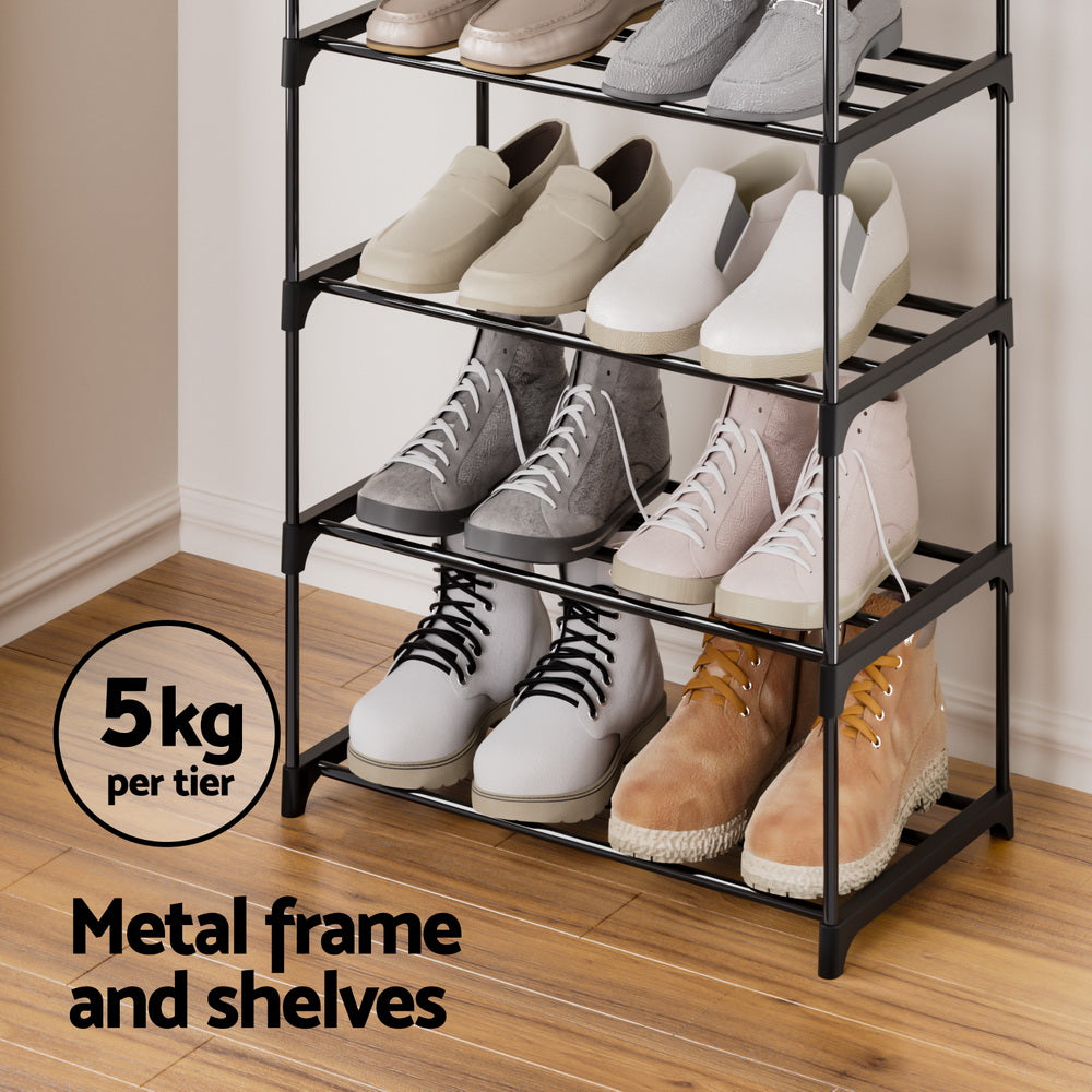 Artiss Shoe Rack Shoe Storage Shelf 10-tier 20 Pairs DIY Stackable Black Metal - Cosy Abode
