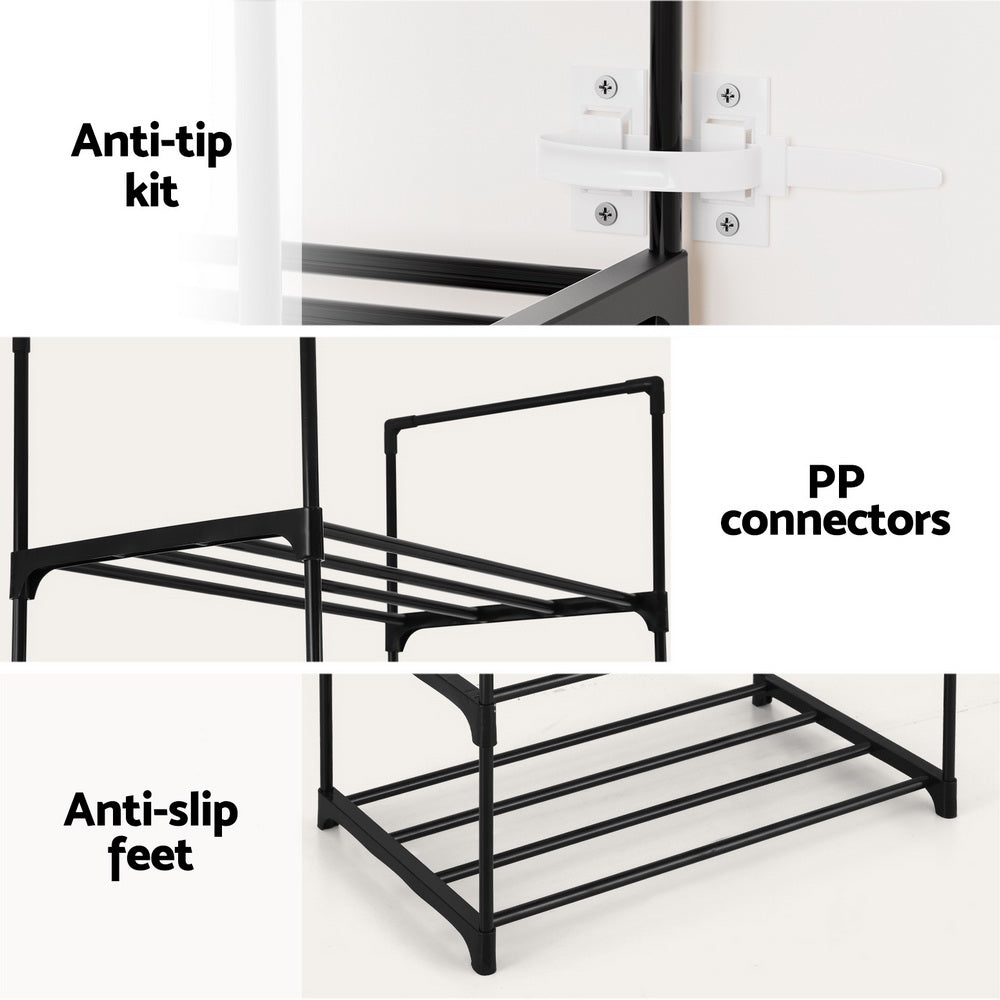 Artiss Shoe Rack Shoe Storage Shelf 10-tier 20 Pairs DIY Stackable Black Metal - Cosy Abode