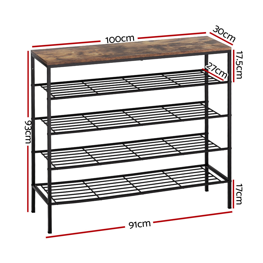 Artiss Shoe Rack 25 Pairs 5-tier Shoe Storage Organiser Shelf Metal frame Walnut - Cosy Abode