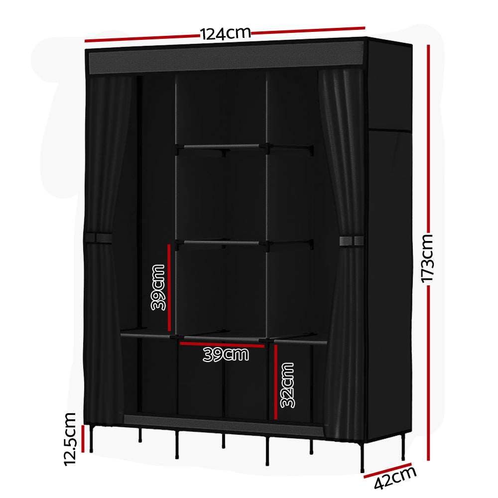 Artiss Large Portable Clothes Closet Wardrobe with Shelf Black - Cosy Abode