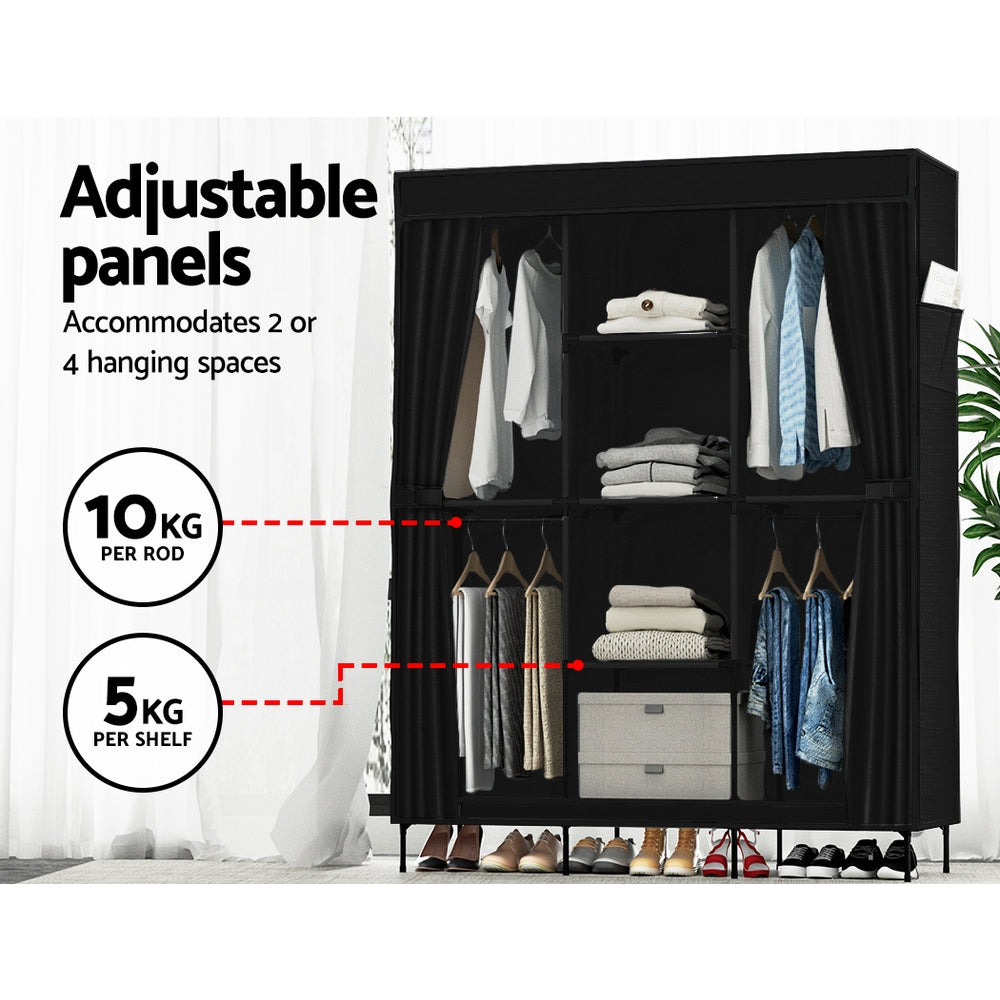 Artiss Large Portable Clothes Closet Wardrobe with Shelf Black - Cosy Abode