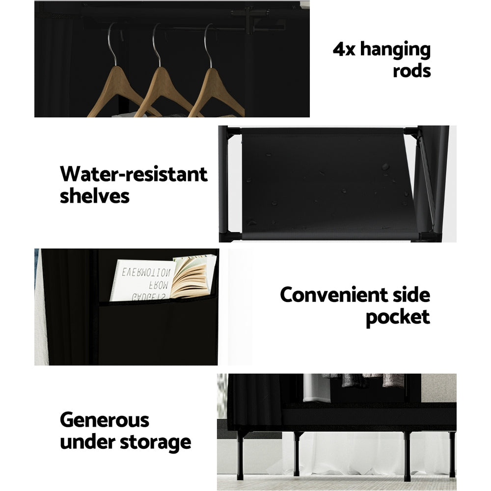 Artiss Large Portable Clothes Closet Wardrobe with Shelf Black - Cosy Abode
