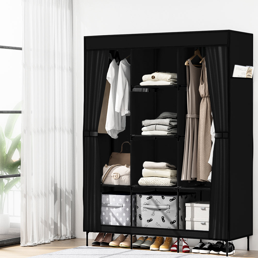Artiss Large Portable Clothes Closet Wardrobe with Shelf Black - Cosy Abode