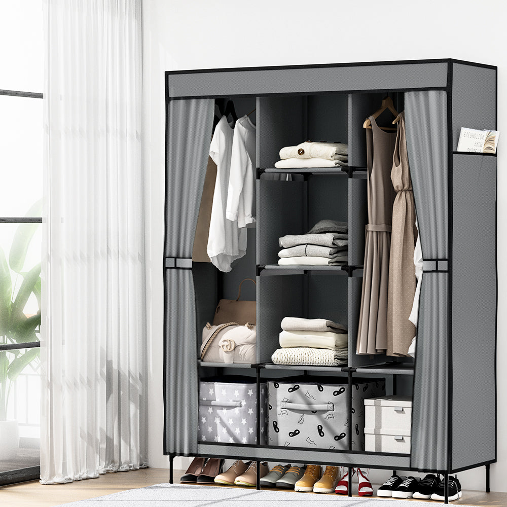 Artiss Large Portable Clothes Closet Wardrobe with Shelf Grey - Cosy Abode