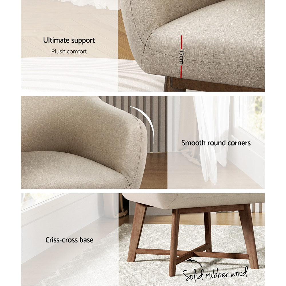 Artiss Fabric Tub Lounge Armchair - Beige - Cosy Abode